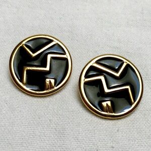 Vintage MONET Earrings Pierced Black Enamel Gold Tone Memphis Style 80s 90s